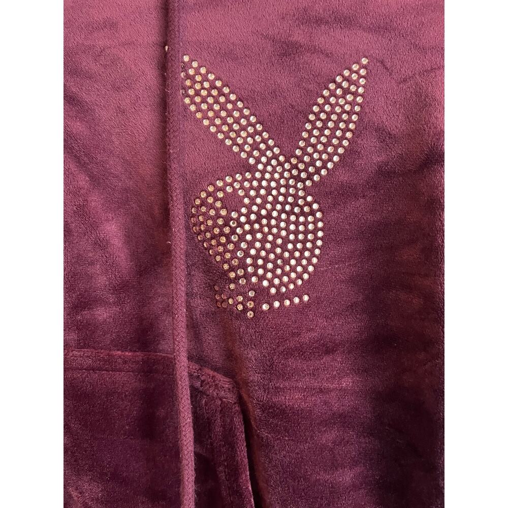 Playboy M Burgundy Velour Cropped Zip Hoodie Rhinestone Bunny Y2K Streetwear - Picture 4 of 8